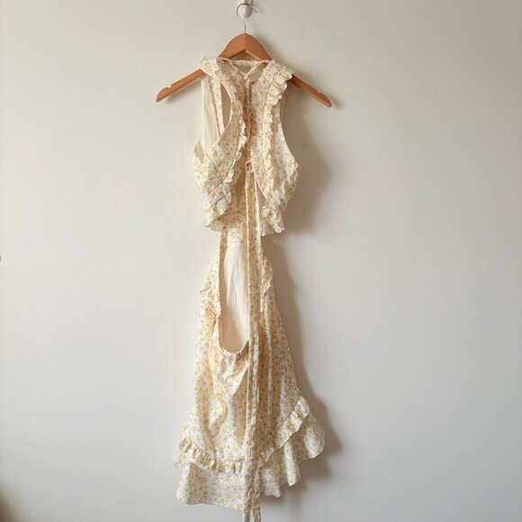 Mable Lexi Eyelet Lace Up Ruffle Cut Out Mini Dress Yellow Floral Size Small - Picture 9 of 12